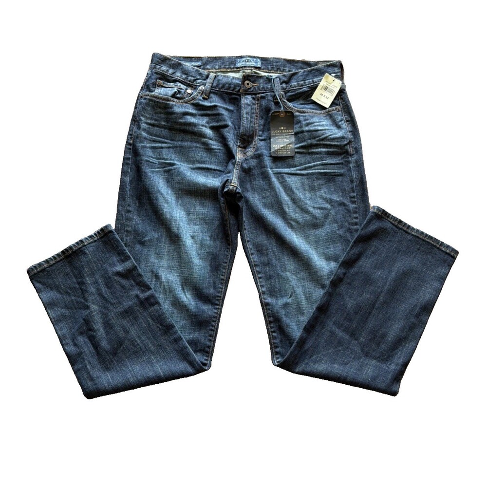 Lucky Brand 221 Original Straight Jeans Mens 34x32 Blue Dark Wash Denim Stretch